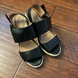 Vionic Brooke Lthr Black Espadrille Wedge Sling Back Sandals Women’s Size 6.5W